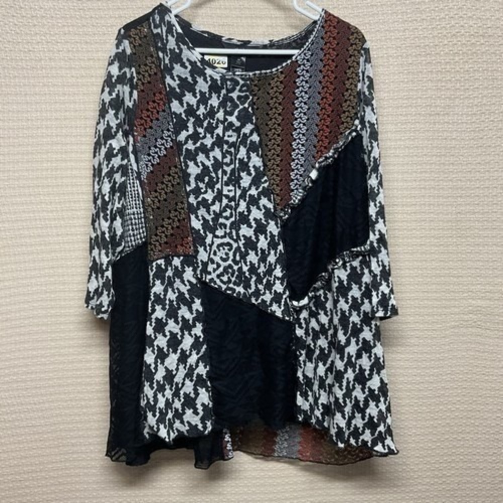 Ali Miles Black Patchwork Crochet Lace‎ Tunic Women 2X China Polyester/Acrylic